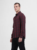 Men's Maroon Casual Slim Fit Checked Full Sleeves Shirt