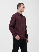 Men's Maroon Casual Slim Fit Checked Full Sleeves Shirt