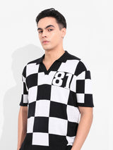 Men's Black Casual Textured Oversized Fit Half Sleeves Polo Tshirt