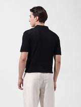 Men's Black Casual Slim Fit Solid Half Sleeves Tshirt
