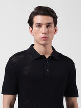 Men's Black Casual Slim Fit Solid Half Sleeves Tshirt