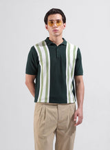 Men's Green Casual Textured Slim Fit Half Sleeves Polo Tshirt