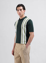 Men's Green Casual Textured Slim Fit Half Sleeves Polo Tshirt