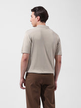Men's Beige Casual Slim Fit Textured Half Sleeves Shirt