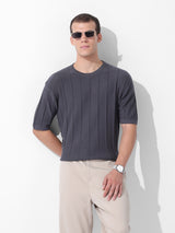 Men's Grey Casual Oversized Fit Solid Half Sleeves Tshirt