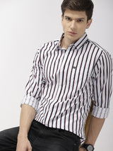 Men's Slim Fit Multi Striped Full Sleeves Cutaway Collar Casual Shirt