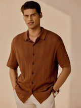 Men's Brown Casual Regular Fit Solid Half Sleeves Shirt