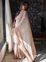 Women's Brown Mul Cotton Modal Saree