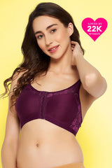 Women's Purple Self Design Cotton Bra