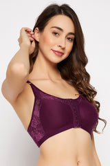 Women's Purple Self Design Cotton Bra