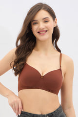 Women's Brown Solid Polyamide Bra