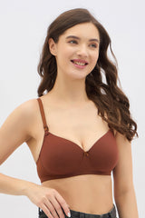 Women's Brown Solid Polyamide Bra