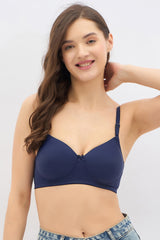 Women's Blue Solid Polyamide Bra