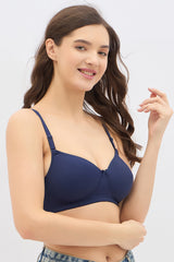 Women's Blue Solid Polyamide Bra