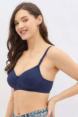 Women's Blue Solid Polyamide Bra