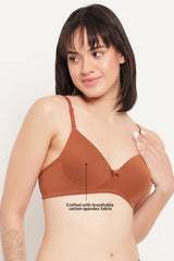 Women's Beige Solid Cotton Bra