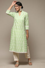 Women's Green Festive Three Quarter Sleeves Kurta