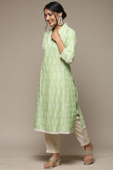 Women's Green Festive Three Quarter Sleeves Kurta