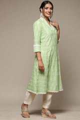 Women's Green Festive Three Quarter Sleeves Kurta