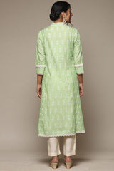 Women's Green Festive Three Quarter Sleeves Kurta