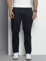 Men's Blue Casual Straight Fit Solid Trousers
