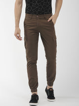 Men's Slim Fit Solid Mid Rise Cuffed Cargos