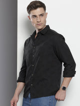 Men's Black Casual Regular Fit Textured Full Sleeves Shirt