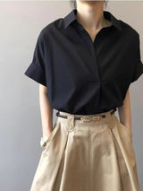 Women's Black Casual Solid Half Sleeves Shirt
