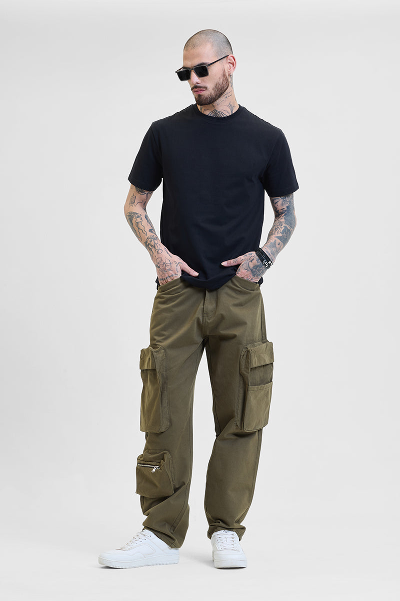 Men's Olive Relaxed Fit Multi-Pocket Cargo Pant