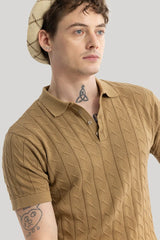Men's Brown Casual Slim Fit Printed Half Sleeves Polo Tshirt