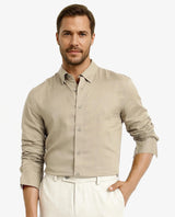 Men's Beige Work Regular Fit Solid Full Sleeves Shirt