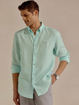 Men's Green Casual Slim Fit Solid Full Sleeves Shirt