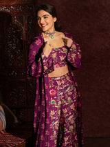 Women's Ethnic Wear Purple Straight Viscose Satin Co-ords Set