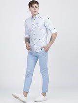 Men's Blue Slim Fit Solid Mid Rise Chinos