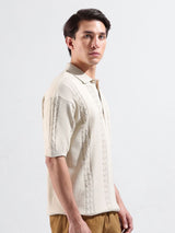 Men's Cream Casual Oversized Fit Solid Half Sleeves Tshirt