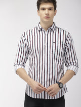 Men's Slim Fit Multi Striped Full Sleeves Cutaway Collar Casual Shirt