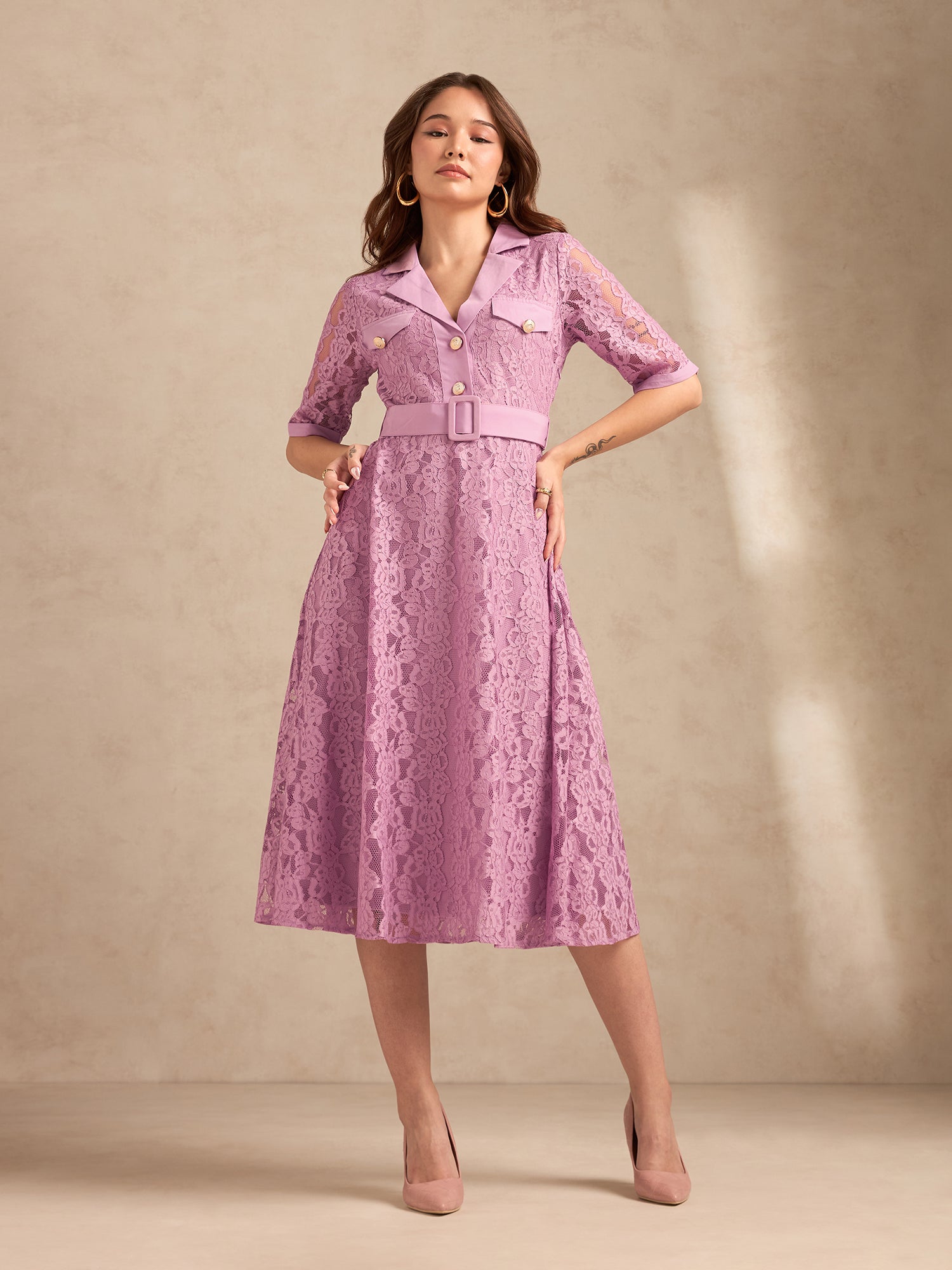Women's Lilac Casual A-Line Dress
