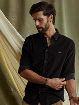 Men's Black Casual Regular Fit Solid Full Sleeves Shirt
