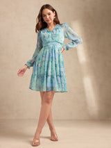 Women's Blue Casual A-Line Dress