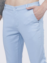 Men's Blue Slim Fit Solid Mid Rise Chinos