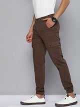 Men's Slim Fit Solid Mid Rise Stretchable Cuffed Cargos
