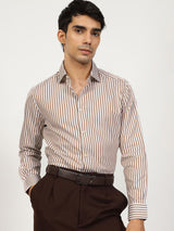 Men's Brown Casual Regular Fit Striped Full Sleeves Shirt