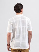Men's White Casual Slim Fit Textured Half Sleeves Shirt