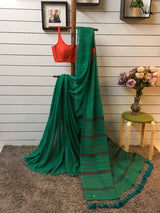 Women's Green Mul Cotton Saree