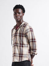 Men's Beige Casual Regular Fit Checked Full Sleeves Shirt