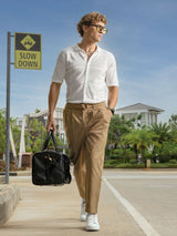 Men's White Casual Slim Fit Textured Half Sleeves Shirt