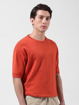 Men's Orange Casual Solid Half Sleeves Tshirt
