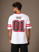 Men's White Casual Oversized Fit Printed Half Sleeves Tshirt