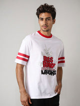 Men's White Casual Oversized Fit Printed Half Sleeves Tshirt