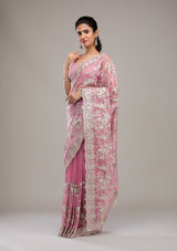 Women's Baby Pink Zariwork Tissue Saree
